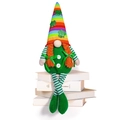 St. Patrick's Day gnome with rainbow striped hat, orange braids and shamrock detail - Rainbow Pointed Hat Braid Style / Pointed Hat Female Style
