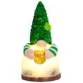 Light-up St. Patrick's Day gnome with green sequin hat and gold money bag - Holding Pot Of Gold
