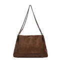 Brown retro frosted tote bag with quilted pattern and silver metal chain strap - Brown