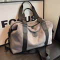 Grey suede leisure travel bag with black nylon straps and adjustable shoulder strap - Charcoal Gray