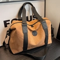 Brown corduroy large travel bag with adjustable strap and top handles for women - Large Yellow Brown