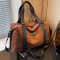 Brown faux suede large travel bag with black nylon straps and detachable shoulder strap - Large Red Brown