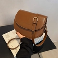 Vintage dark brown saddle crossbody bag in smooth PU leather with golden hardware - Brown