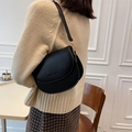 Fashionable black matte PU leather saddle bag with GU&FASHION logo and gold hardware - Black