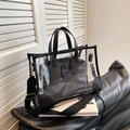 Summer transparent jelly tote bag with black inner pouch and wide shoulder strap - Black