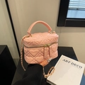 Rosa gesteppte Mini-Boxtasche mit Herzmuster, Kettenriemen und Doppel-Reißverschluss - Rosa
