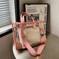 Pink transparent jelly tote bag with detachable inner pouch and pink wide shoulder strap - Pink