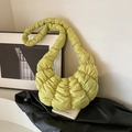 Lime green pleated croissant bag with padded cloud design and soft nylon texture - Green