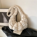 Chic creamy white pleated croissant bag with soft shoulder strap in ivory color - White