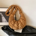 Brown quilted croissant crescent shoulder bag with a fluffy cloud design for women - Brown