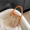 Sac fourre-tout tissé à rayures colorées avec des poignées orange vif pour l'été - Orange