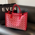 Borsa tote jacquard rossa e bianca con motivo tradizionale della doppia felicità - Rosso