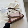 Brown and beige colorblock shoulder bag with crocodile embossed texture for women - Khaki
