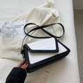 Minimalist black and white faux crocodile skin crossbody bag with adjustable shoulder strap - White and Black