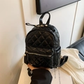 Mini quilted black backpack with golden hardware and classic diamond lattice pattern - Black