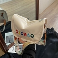 Borsa a mezzaluna chic in nylon beige con tracolla jacquard floreale e ricamo SJCHAO - Bianco Sporco