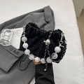 Bolso nube de pata de gallo moderno con asa de cuentas de mármol y cadena metálica - Negro