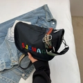 Borsa a tracolla in tessuto nero con ricamo SJCHAO e ampia tracolla colorata regolabile - Nero (Tracolla Scura)