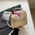 Chic off-white multi-way backpack with star studs and cute plush doll charm - Off-white With Pendant
