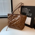 Dark brown quilted tote bag for women with dual shoulder straps in a minimalist style - Brown
