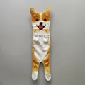 Detailed view of long Corgi plush hand towel showing microfiber texture and 25 inch length - Shiba Inu