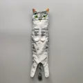 Asciugamano appeso a forma di gatto soriano grigio realistico in microfibra con occhi verdi - Gatto grigio