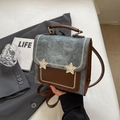 Vintage denim and brown leather backpack with silver stars and pearl trim detailing - Denim Blue Without Pendant
