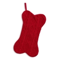 Calza natalizia rossa a forma di osso in maglia con asola e motivo a treccia decorativo - Rosso