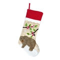 Christmas stocking with brown 3D plush bear embroidery and red vertical stripes - Bear