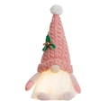 Gnomo di Natale in peluche lavorato a maglia rosa con luce LED calda e braccia a righe - Rosa