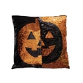 Funda de cojín de Halloween con lentejuelas reversibles y patrón de calabaza brillante - Forma de Calabaza