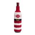 Knitted Christmas wine bottle cover featuring snowflake patterns and belt buckle detail - Snowflake