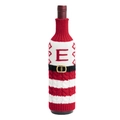 Funda de punto para botella de vino a rayas rojas y blancas con letra E de Navidad - Letra E