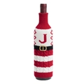 Funda de punto para botella de vino navideña con letra J y detalle de cinturón - Letra J