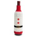 Gebreide kerst wijnfleshoes met een feestelijk rood en wit riemontwerp decor - Rood Wit Kerstman Stijl