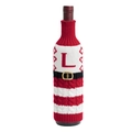 Funda de punto para botella de vino de Navidad con rayas rojas y blancas letra L - Letra L