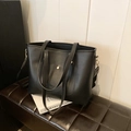 Large black matte leather tote bag with gold hardware and adjustable shoulder strap - No Pendant / Black