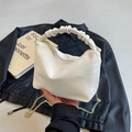 Chic white pleated handbag with soft cloud handle and golden chain shoulder strap - Off White