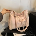 Pink ballet-style tote bag with decorative ribbons and bow in high-quality faux leather - Pearlescent Pink