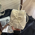 Mini sac à dos crème plissé style ballerine avec décoration de nœud élégante - Blanc Nacré