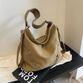 Vielseitige khakifarbene Segeltuch-Tasche mit großem Fassungsvermögen und Schultergurt - Khaki