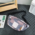 Bolso bandolera deportivo de lona patchwork violeta azul blanco con correa ajustable - Marrón