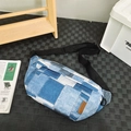 Riñonera de mezclilla patchwork ajustable para mujer en tonos azules con parche de moda - Azul