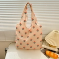 Bolso tote rosa melocotón con motivos florales de felpa y asas anchas de tela - Ramo Floral Rosa