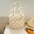 Bolso tote blanco roto con motivos florales rosas texturizados y correa ancha - Ramo Floral Crema