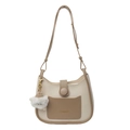 Secchiello alla moda in pelle beige e marrone a contrasto con simpatico gatto - Con Ciondolo / Beige e kaki