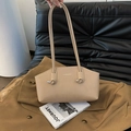 Sac baguette beige à la mode avec bandoulière nouée et détails en métal argenté élégant - Khaki