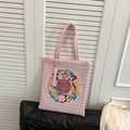 Bolso tote de tejido rosa con bordado tradicional chino de dragón y borla decorativa - Rosa