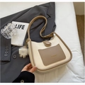 Chic two-tone bucket bag in cream and dark brown leather with front pocket detail - Cream White And Khaki No Charm