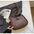 Brown leather semi-circle bucket bag with gold lettering for women in summer style - Brown No Pendant
